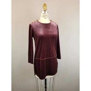 Lauren Ralph Lauren Rich Plum Velvet Blouse Gold Button Detail Women's Sz Small